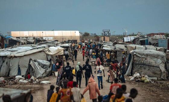 موقع حماية المدنيين في بنتيو في جنوب السودان، وهو واحد من أكبر مواقع النزوح في البلاد، يؤوي عشرات الآلاف من النازحين داخليا.